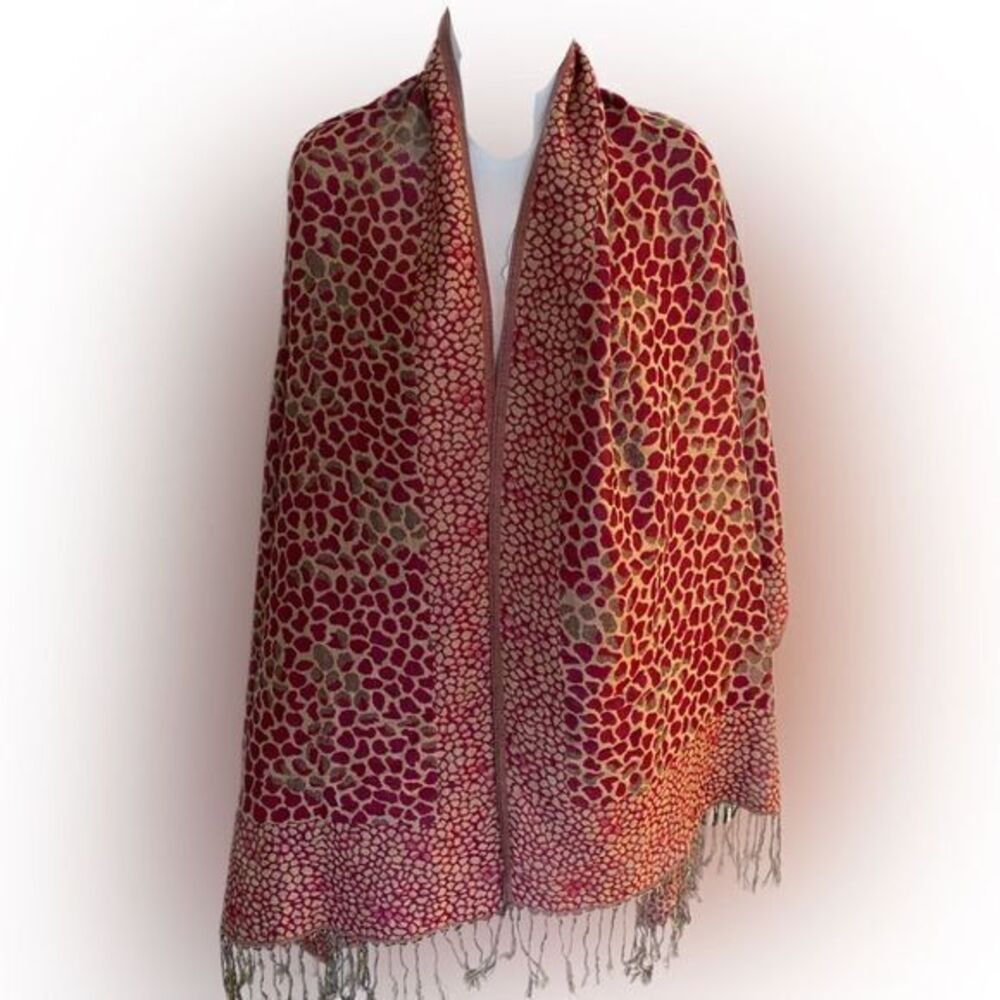 Rikka Wrap Scarf - 27 x80 red /brown /tan.  NWT , fringed